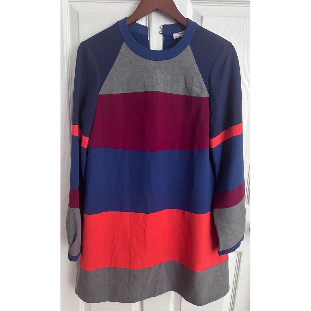 BCBG MAX AZRIA Runway Colorblock Striped Dress S Long Sleeve Retro Mod 60s Fall